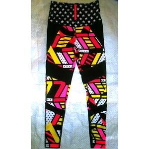 Zumba Fitness Victory High-waist zippered leggings size small black coral yellow